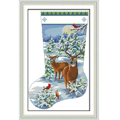 Moose Christmas Stocking - 16CT Stamped Cross Stitch 30*44CM(Joy Sunday)