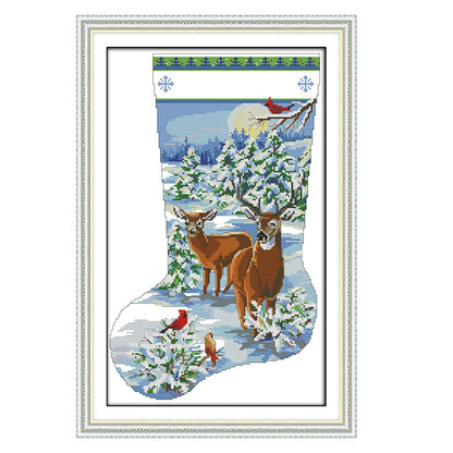 Moose Christmas Stocking - 16CT Stamped Cross Stitch 30*44CM(Joy Sunday)