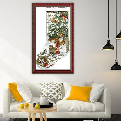 Winter Jungle Christmas Stocking - 16CT Stamped Cross Stitch 30*46CM(Joy Sunday)