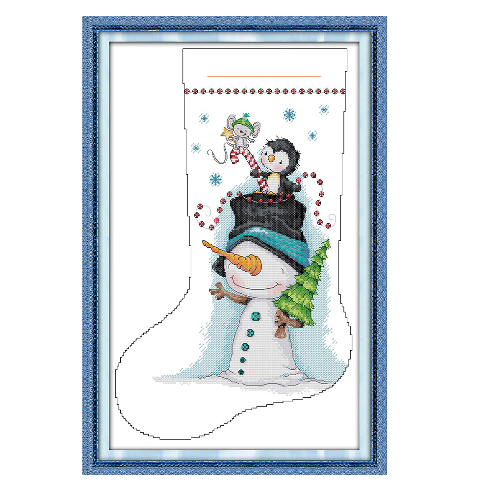 Snowman In Christmas Stocking - 16CT Stamped Cross Stitch 31*45CM(Joy Sunday)