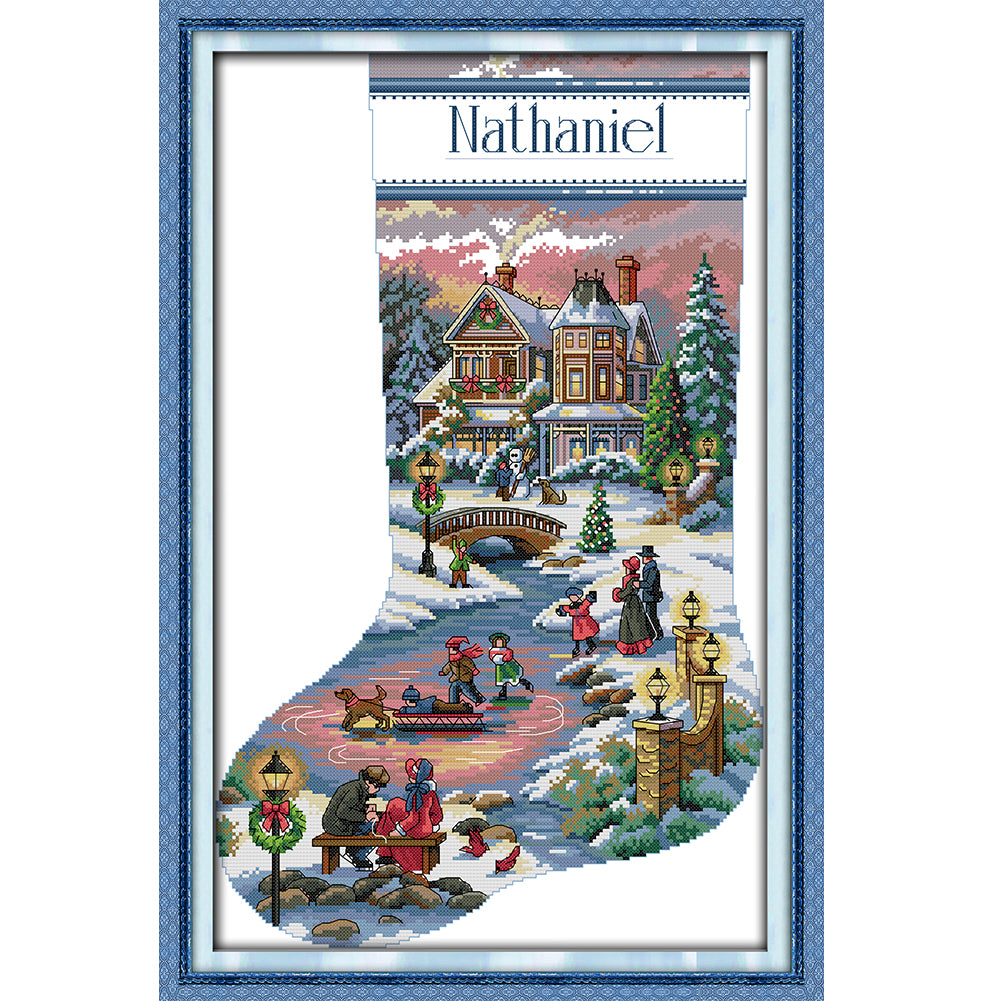 Happy Christmas Stockings - 16CT Stamped Cross Stitch 32*48CM(Joy Sunday)