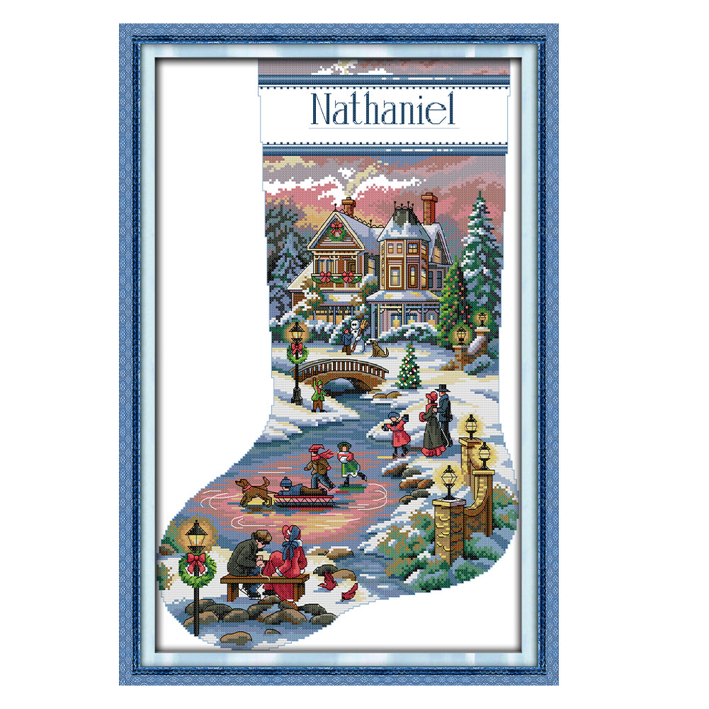 Happy Christmas Stockings - 16CT Stamped Cross Stitch 32*48CM(Joy Sunday)