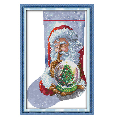 Santa Claus In Christmas Stocking - 16CT Stamped Cross Stitch 33*49CM(Joy Sunday)