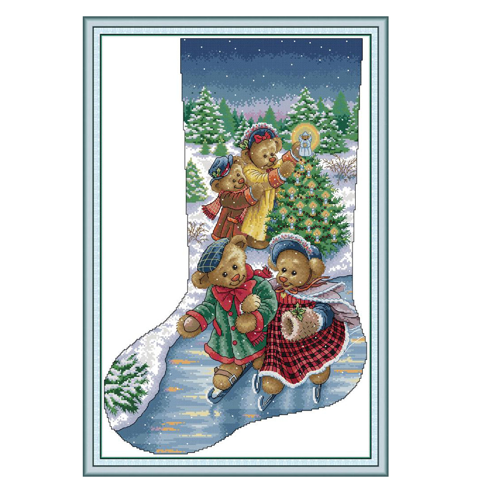 Bear Christmas Stocking - 16CT Stamped Cross Stitch 37*53CM(Joy Sunday)