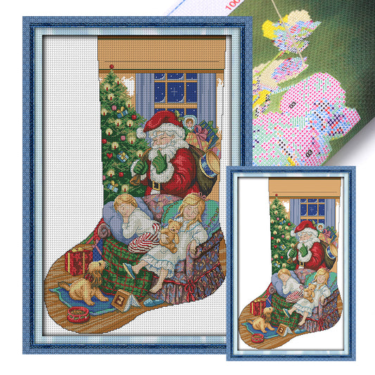 Santa Claus In Christmas Stocking - 16CT Stamped Cross Stitch 37*53CM(Joy Sunday)