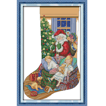 Santa Claus In Christmas Stocking - 16CT Stamped Cross Stitch 37*53CM(Joy Sunday)