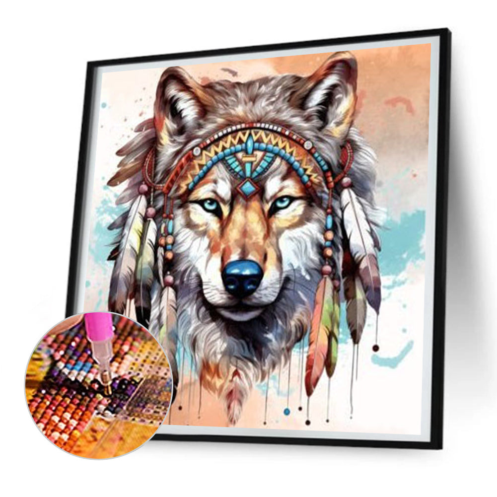 Indian Style Wolf - Full Round Drill Diamond Painting 30*30CM