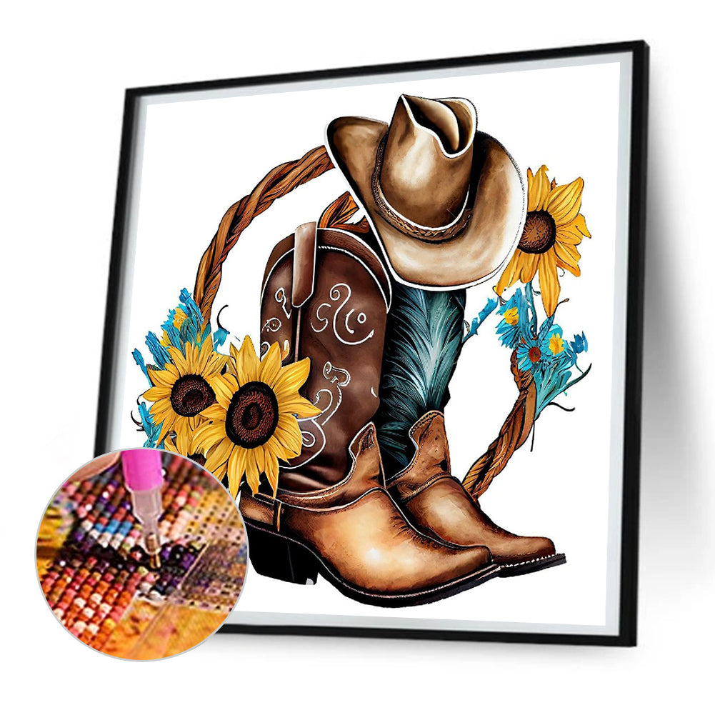 Western Cowboy Boots - Full Round Drill Diamond Painting 30*30CM