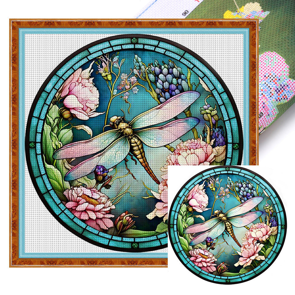 Glass Painting-Dragonfly - 11CT Stamped Cross Stitch 40*40CM