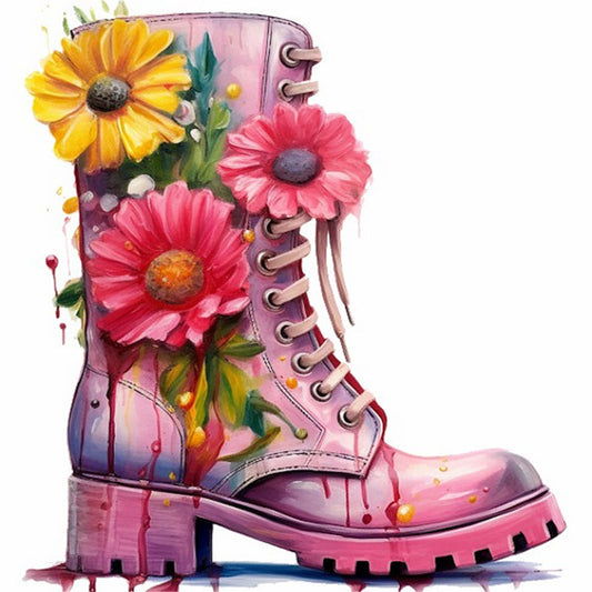 Floral Military Boots - Full Round Drill Diamond Painting 30*30CM