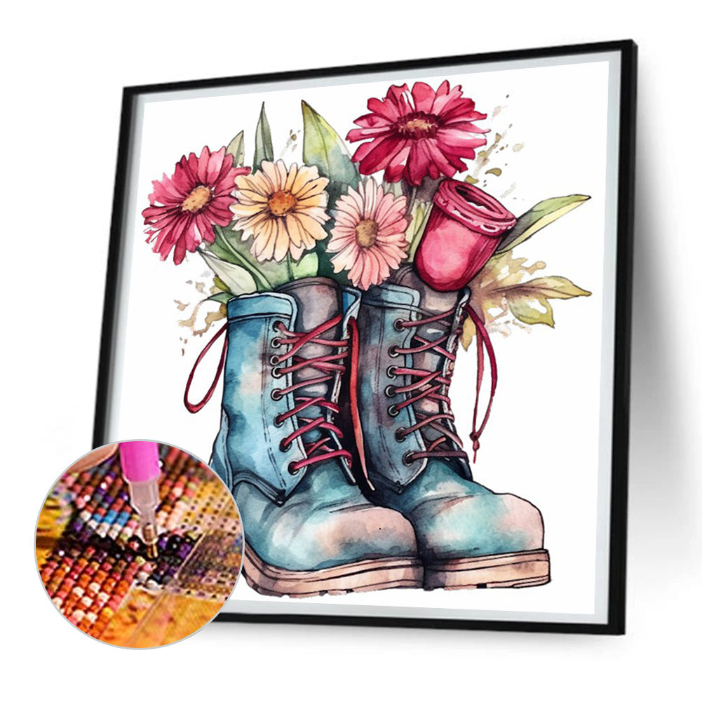 Floral Military Boots - Full Round Drill Diamond Painting 30*30CM