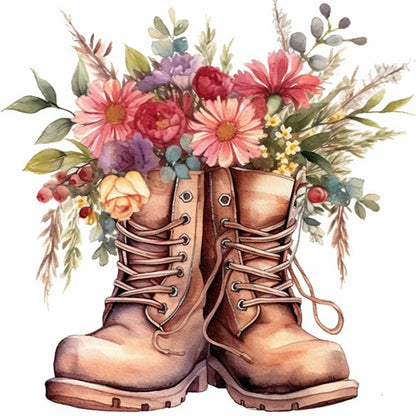 Floral Military Boots - Full Round Drill Diamond Painting 30*30CM