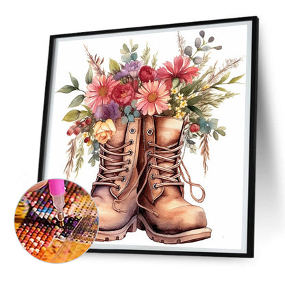 Floral Military Boots - Full Round Drill Diamond Painting 30*30CM