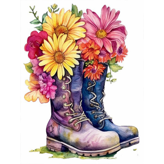 Floral Military Boots - Full Round Drill Diamond Painting 30*40CM