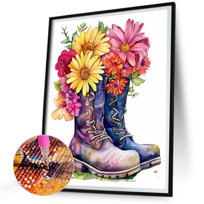 Floral Military Boots - Full Round Drill Diamond Painting 30*40CM