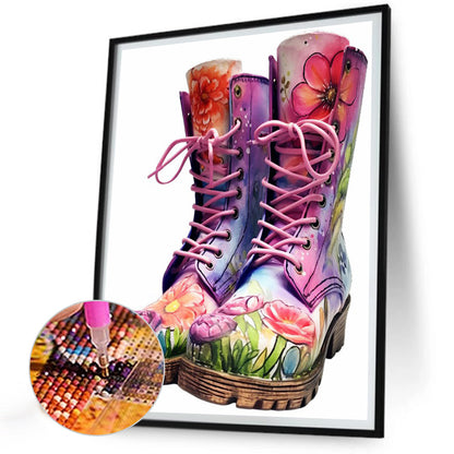 Floral Military Boots - Full Round Drill Diamond Painting 30*40CM
