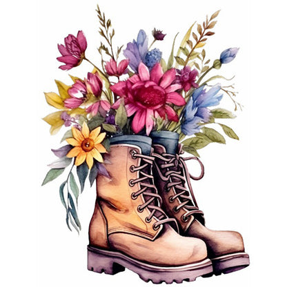 Floral Military Boots - Full Round Drill Diamond Painting 30*40CM