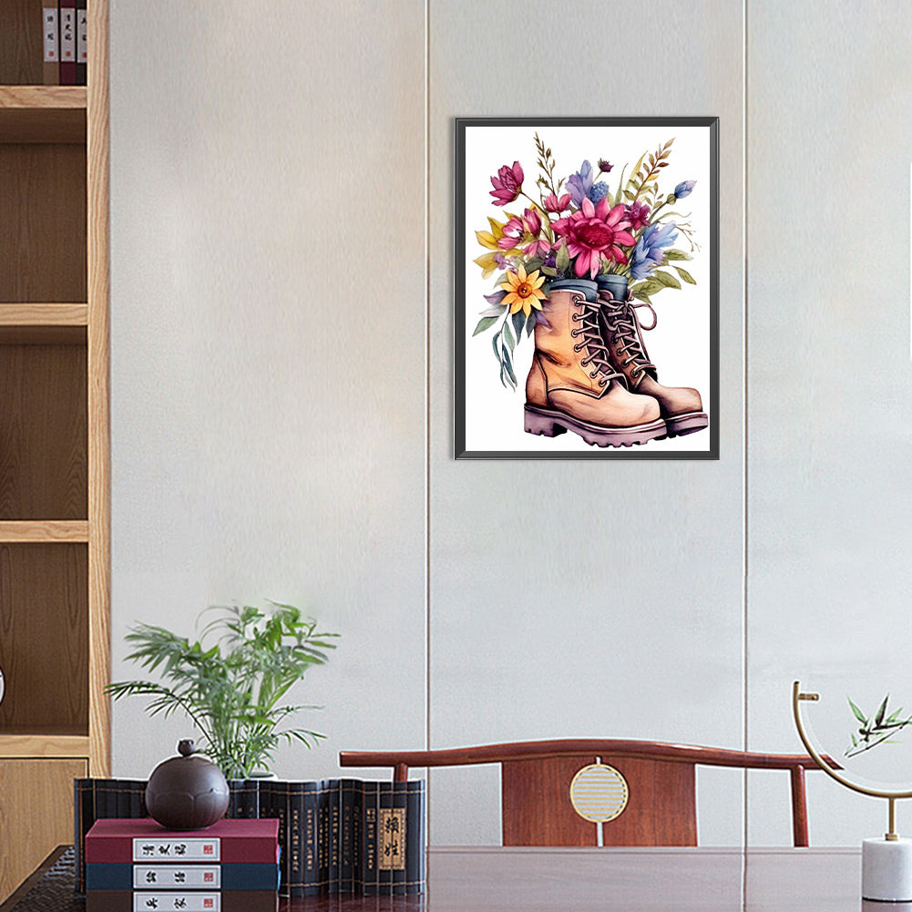 Floral Military Boots - Full Round Drill Diamond Painting 30*40CM