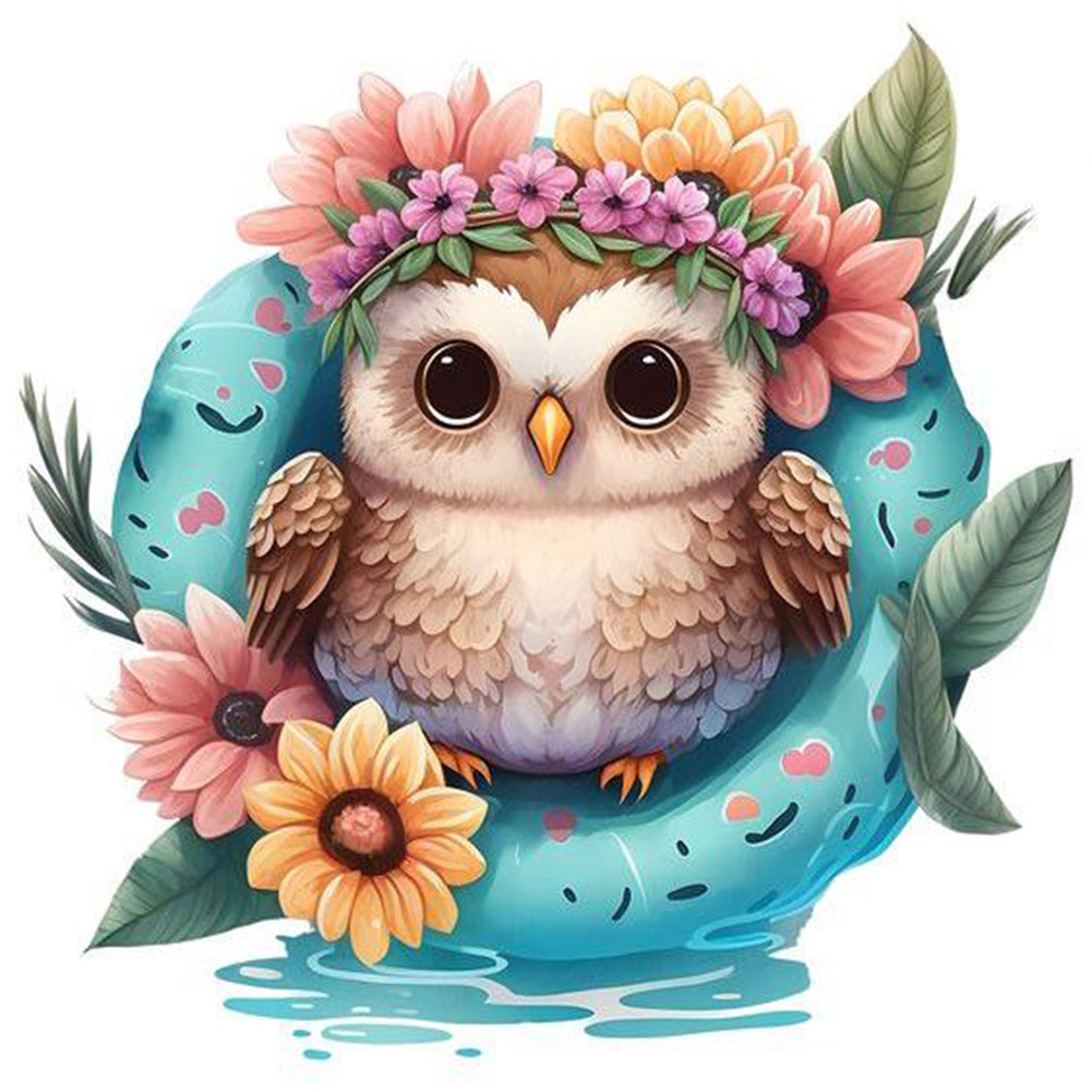 Summer Swimming Owl - Full Round Drill Diamond Painting 30*30CM