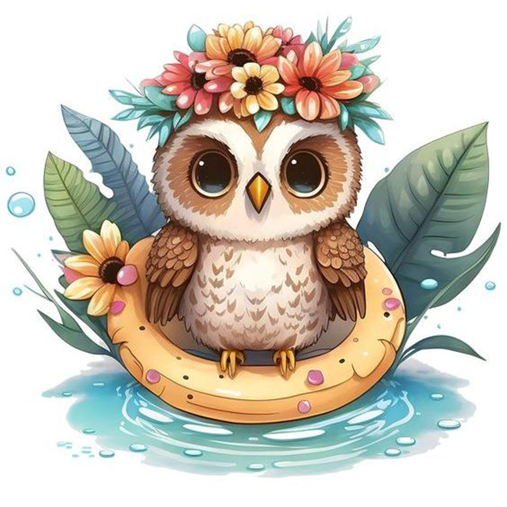 Summer Swimming Owl - Full Round Drill Diamond Painting 30*30CM