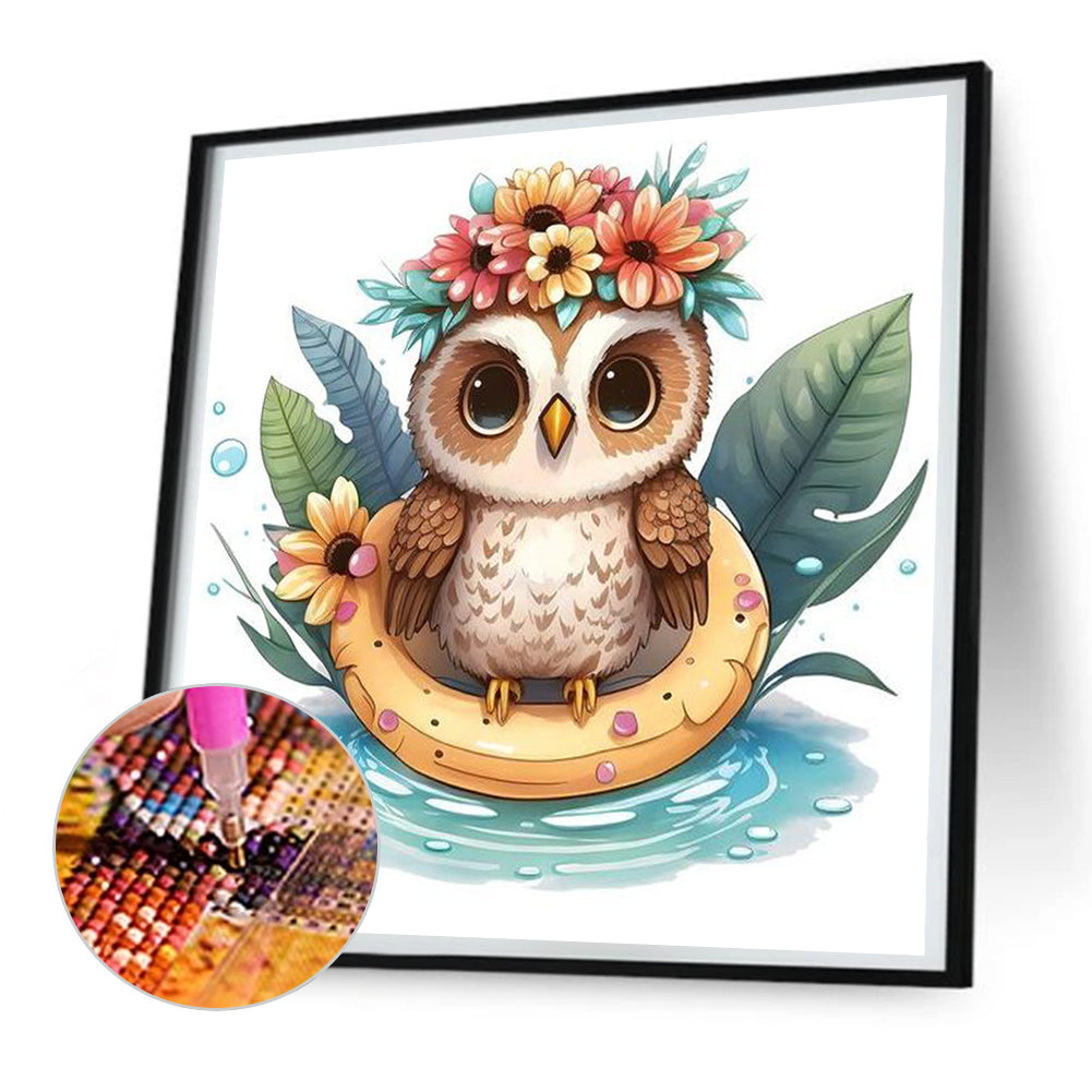 Summer Swimming Owl - Full Round Drill Diamond Painting 30*30CM