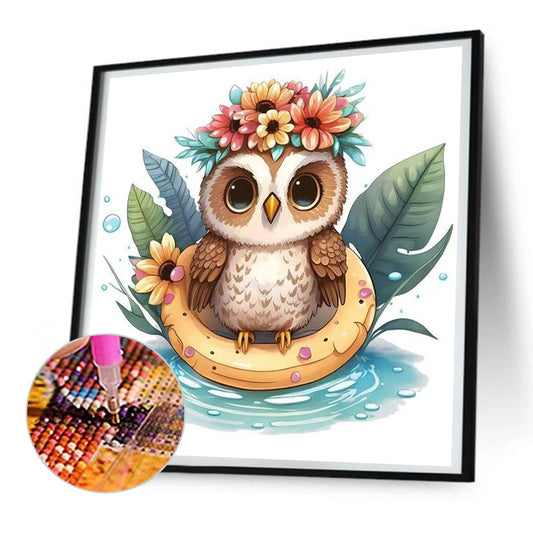 Summer Swimming Owl - Full Round Drill Diamond Painting 30*30CM