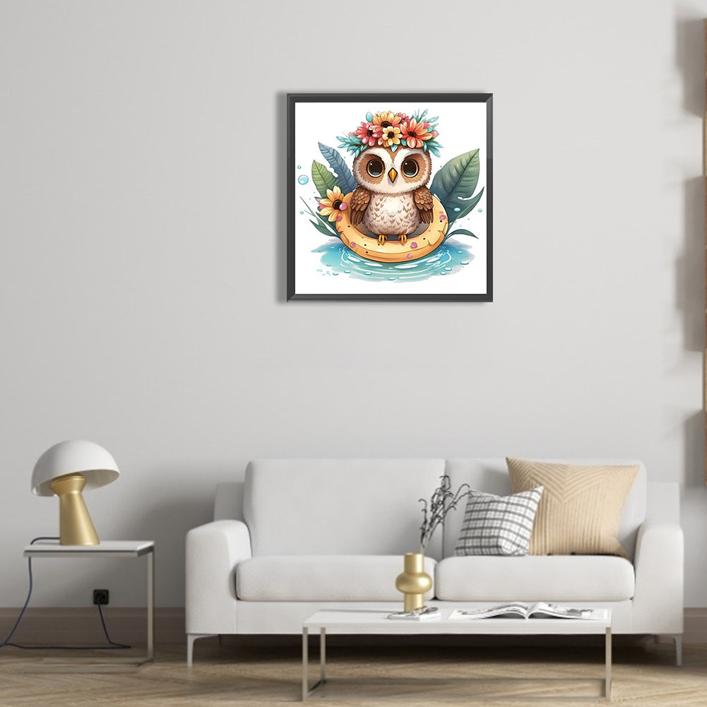 Summer Swimming Owl - Full Round Drill Diamond Painting 30*30CM