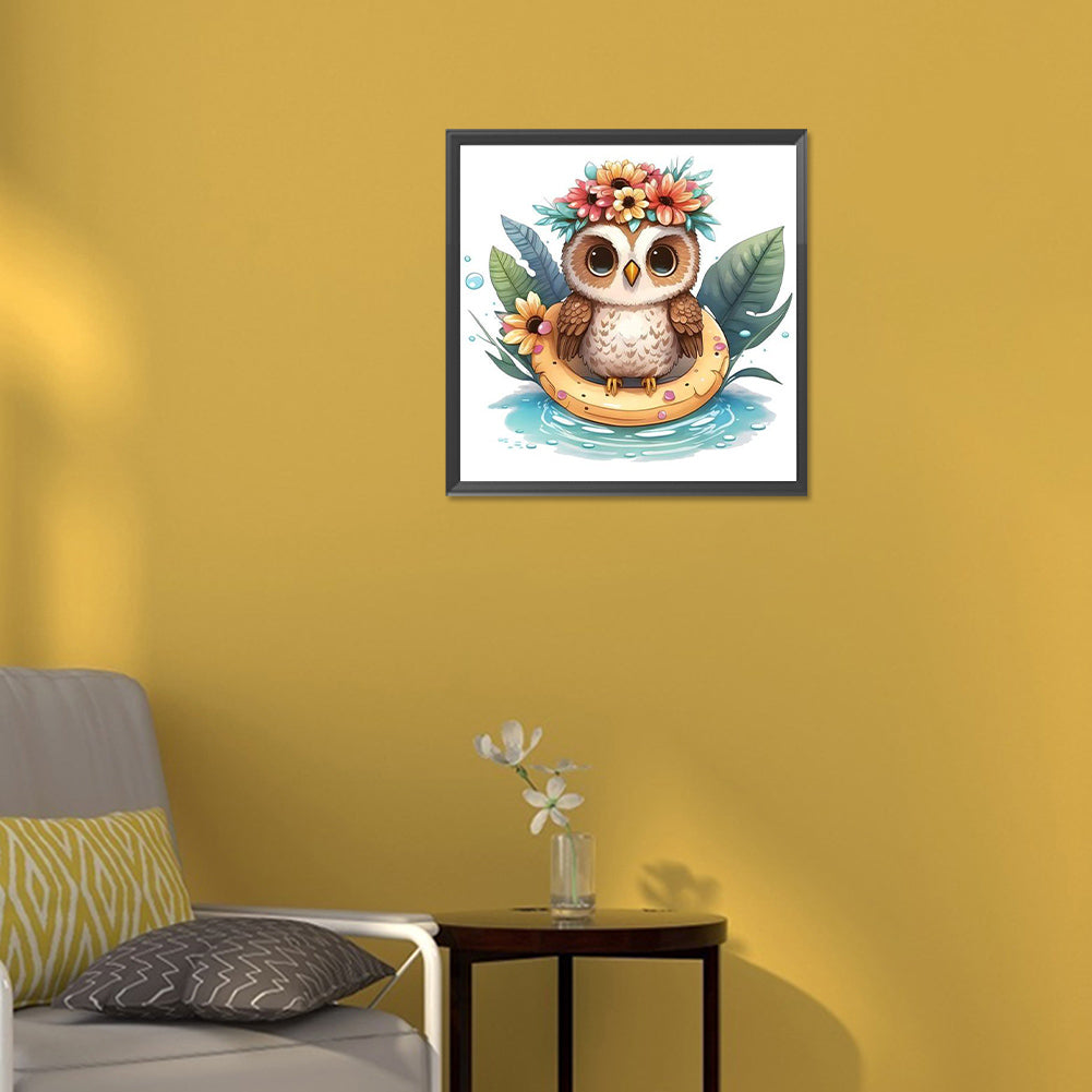Summer Swimming Owl - Full Round Drill Diamond Painting 30*30CM