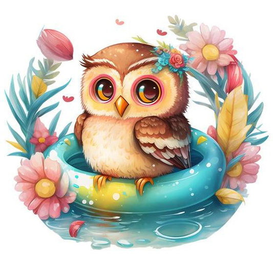 Summer Swimming Owl - Full Round Drill Diamond Painting 30*30CM