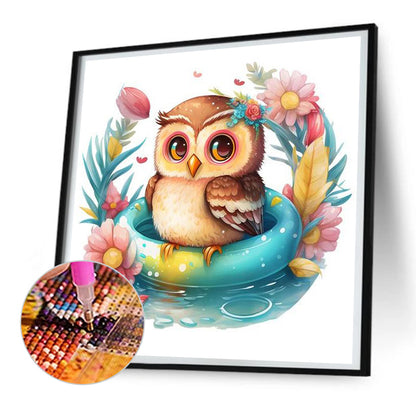 Summer Swimming Owl - Full Round Drill Diamond Painting 30*30CM