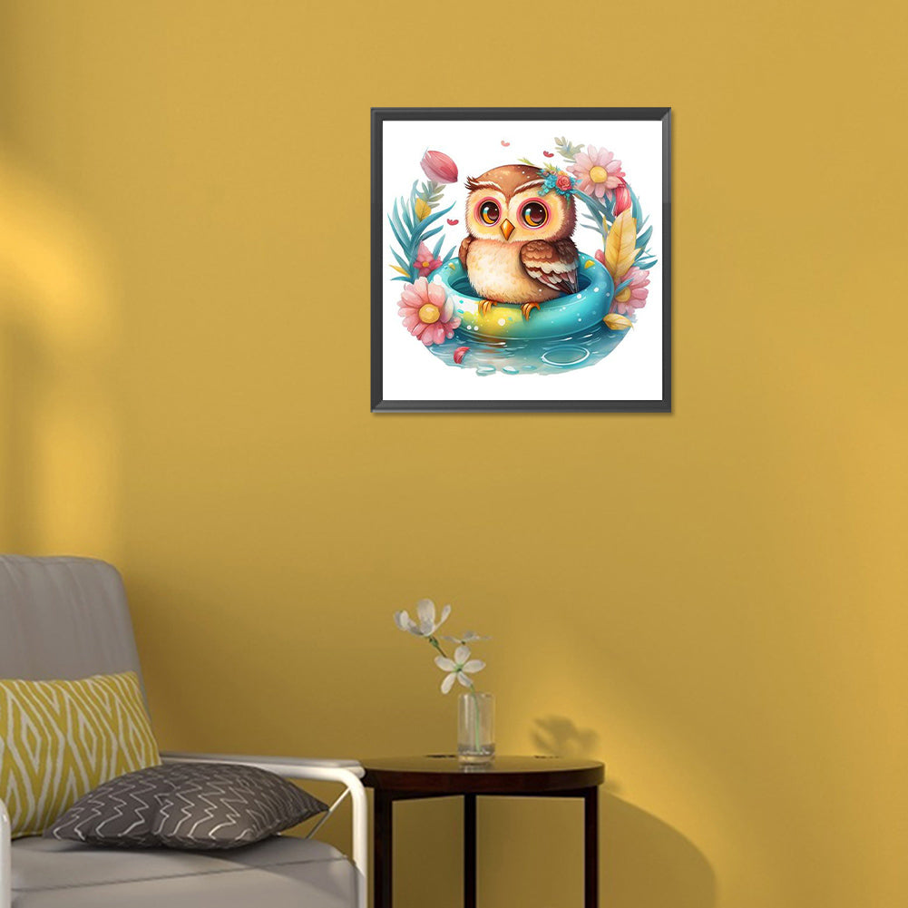 Summer Swimming Owl - Full Round Drill Diamond Painting 30*30CM