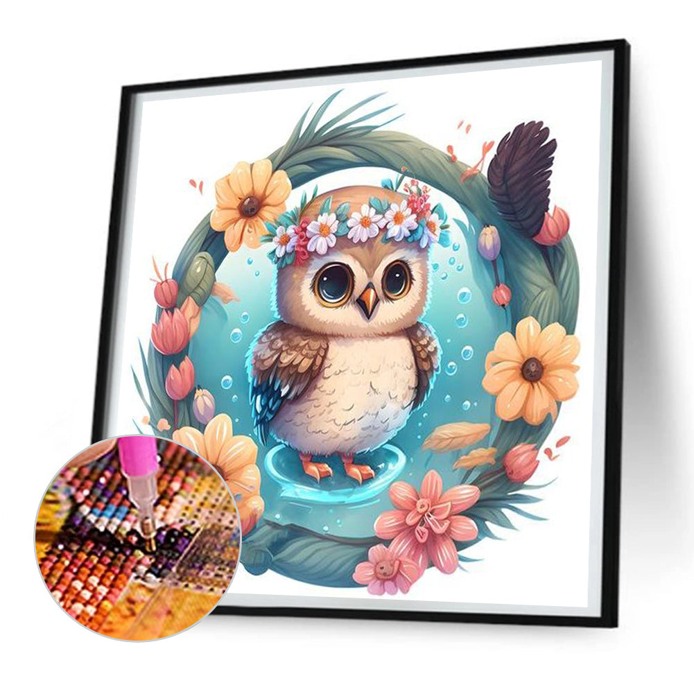 Summer Swimming Owl - Full Round Drill Diamond Painting 30*30CM