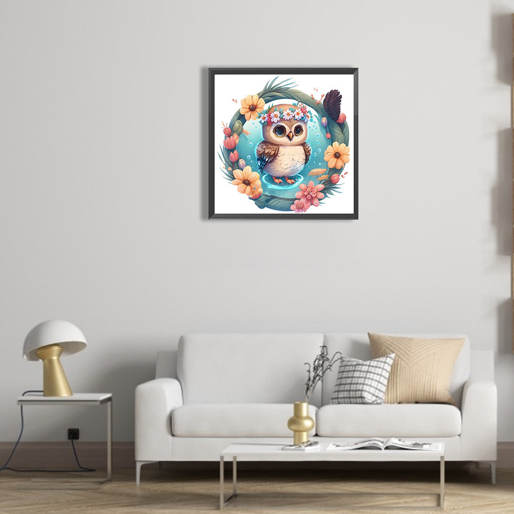 Summer Swimming Owl - Full Round Drill Diamond Painting 30*30CM