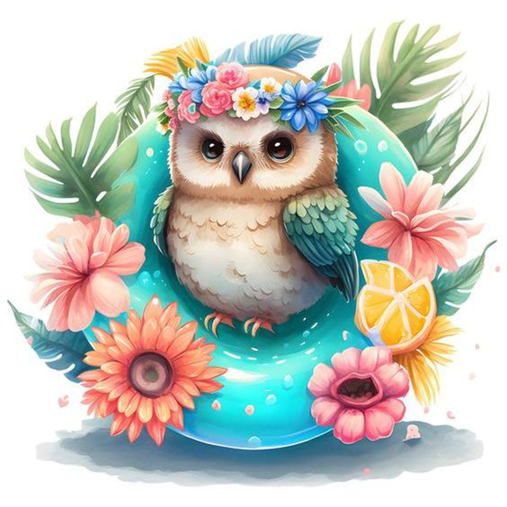 Summer Swimming Owl - Full Round Drill Diamond Painting 30*30CM