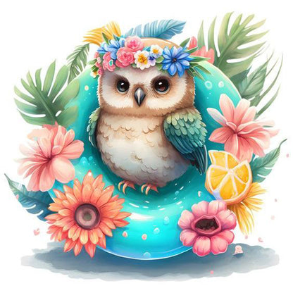 Summer Swimming Owl - Full Round Drill Diamond Painting 30*30CM