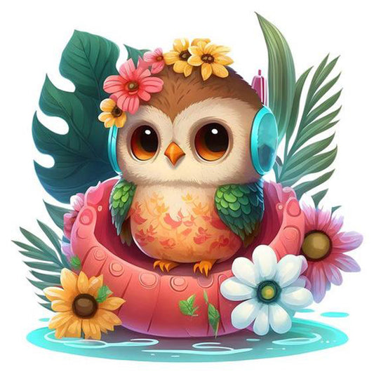 Summer Swimming Owl - Full Round Drill Diamond Painting 30*30CM