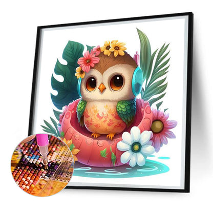 Summer Swimming Owl - Full Round Drill Diamond Painting 30*30CM