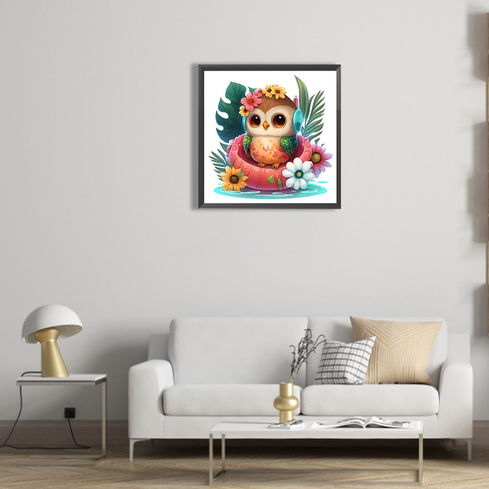 Summer Swimming Owl - Full Round Drill Diamond Painting 30*30CM