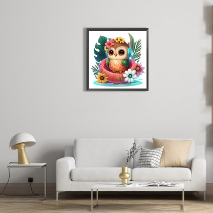 Summer Swimming Owl - Full Round Drill Diamond Painting 30*30CM
