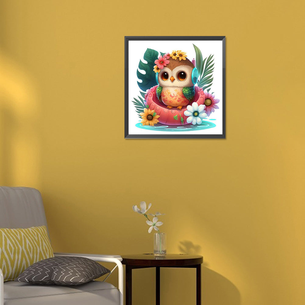Summer Swimming Owl - Full Round Drill Diamond Painting 30*30CM