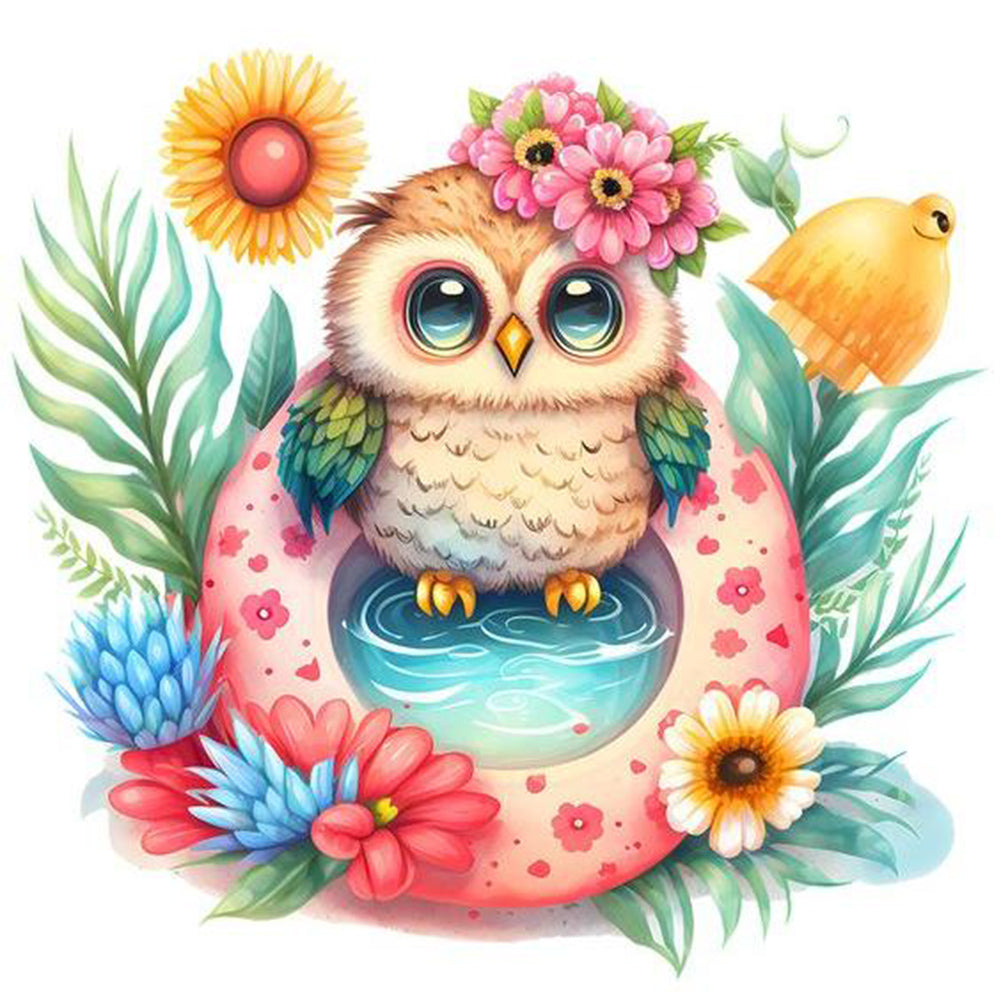 Summer Swimming Owl - Full Round Drill Diamond Painting 30*30CM