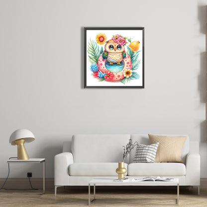 Summer Swimming Owl - Full Round Drill Diamond Painting 30*30CM
