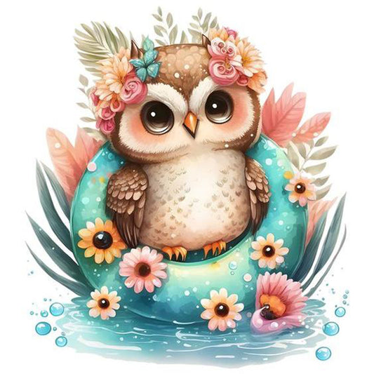 Summer Swimming Owl - Full Round Drill Diamond Painting 30*30CM