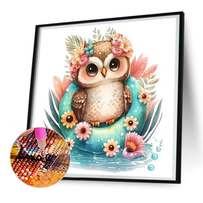 Summer Swimming Owl - Full Round Drill Diamond Painting 30*30CM