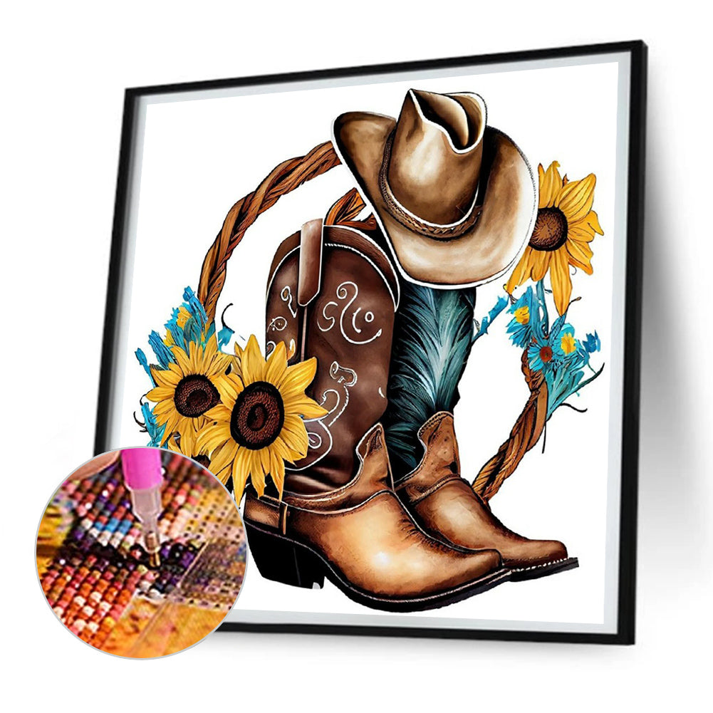 Cowboy Hats And Boots - Full Round Drill Diamond Painting 30*30CM