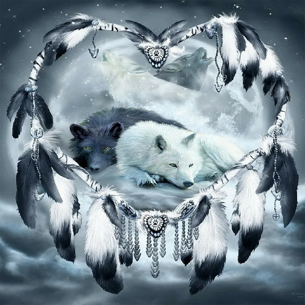 White Wolf And Black Wolf - Full Round Drill Diamond Painting 30*30CM