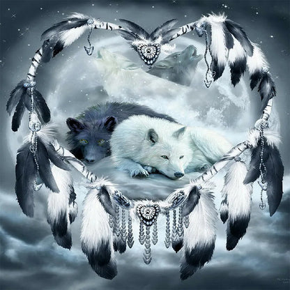 White Wolf And Black Wolf - Full Round Drill Diamond Painting 30*30CM