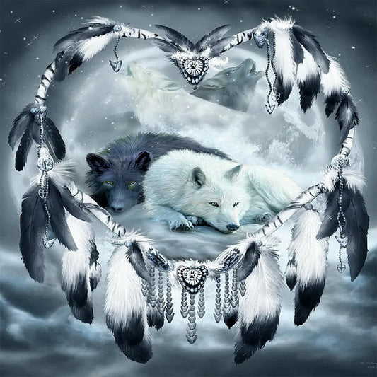 White Wolf And Black Wolf - Full Round Drill Diamond Painting 30*30CM