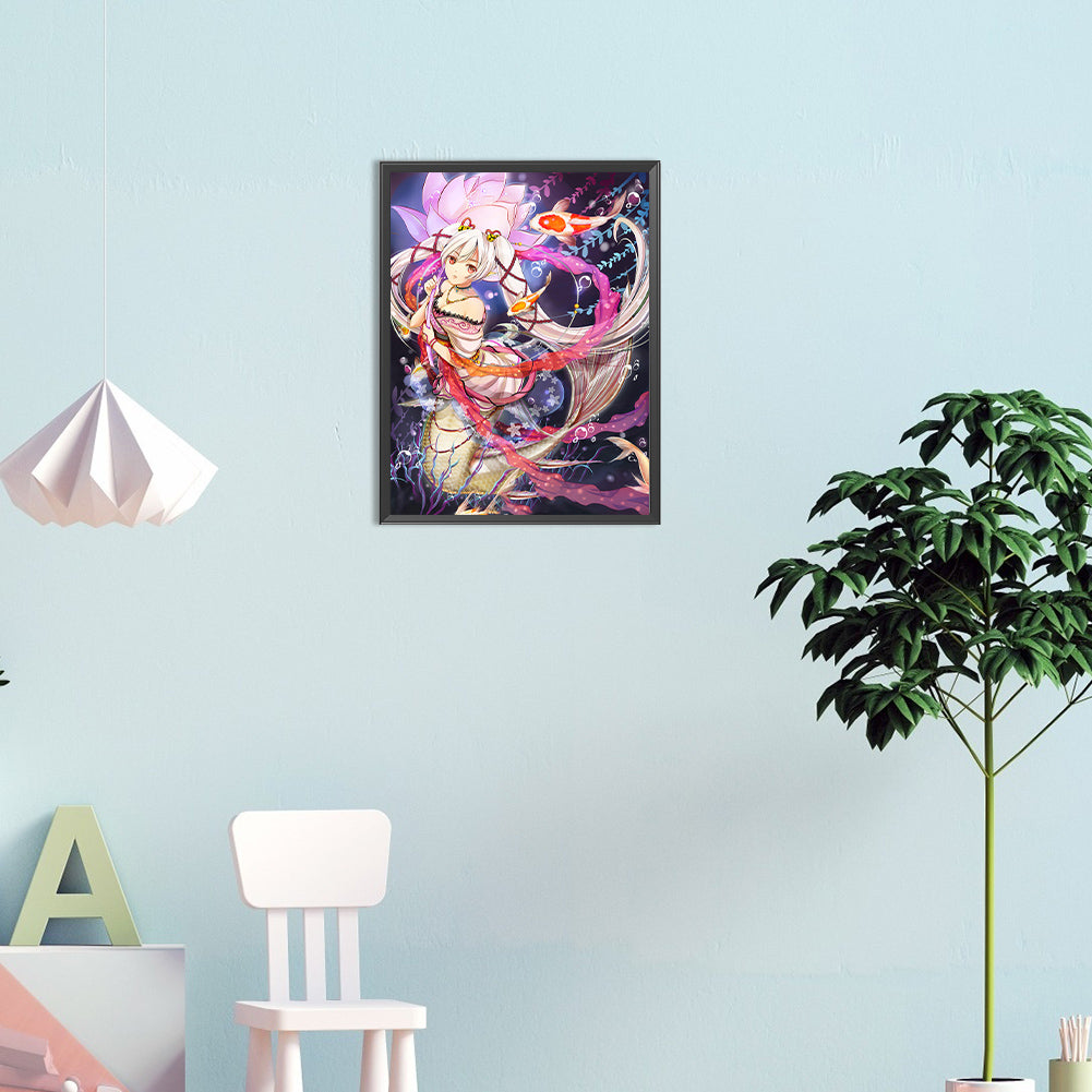 White Haired Mermaid - Full Round Drill Diamond Painting 30*40CM