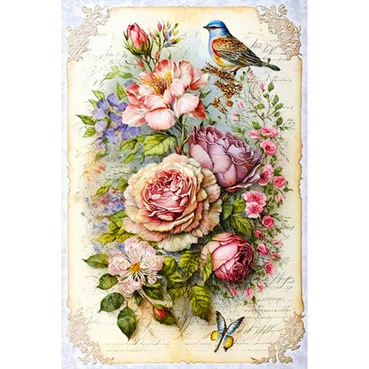 Bird On Flower Cluster - Full Round Drill Diamond Painting 40*60CM